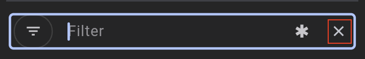 Filter input with clear button highlighted