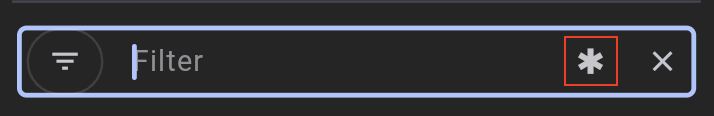 Filter input with regex toggle highlighted