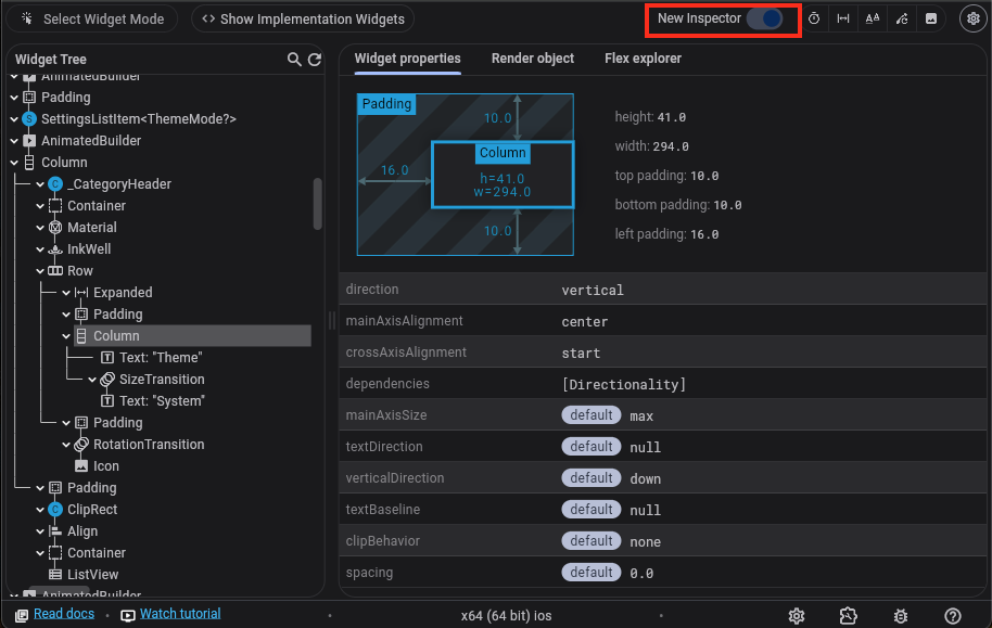 DevTools setting to opt into the new Flutter Inspector. New inspector opt-in setting